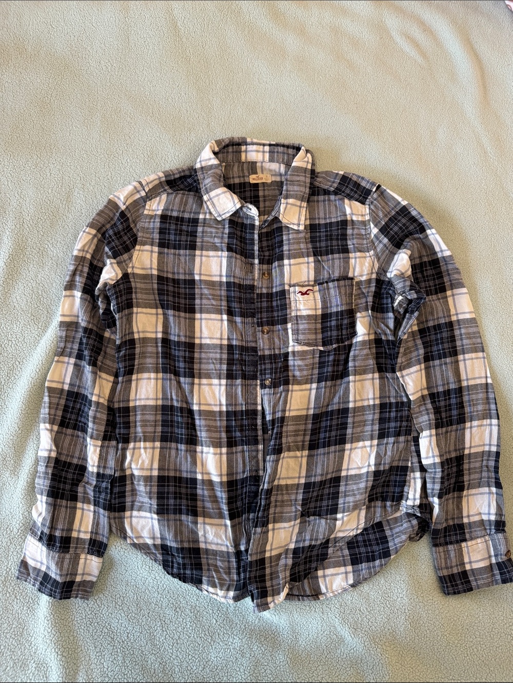 Hollister Men’s Black & White Plaid Button-Down Shirt